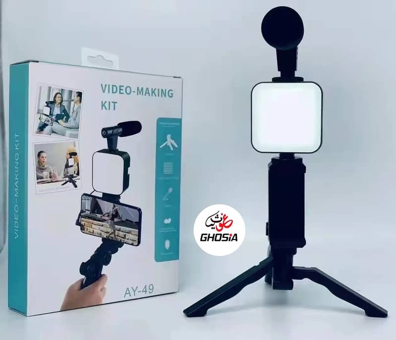 Video making kit with microphone, LED flashlight, Tripod stand 1