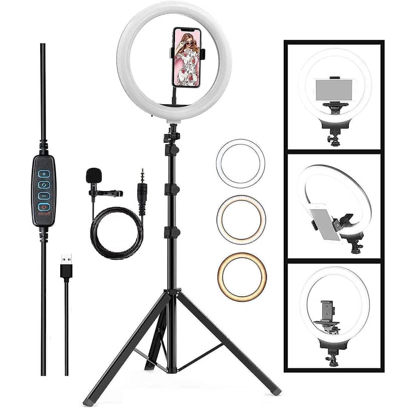 26cm Ring Light with 7 Feet Adjustable Tripod lavalier mic free 0