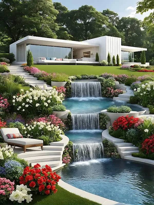 Waterfall - Fountain - Swimming Pool Stream Pond Landscaping Gardenin 8