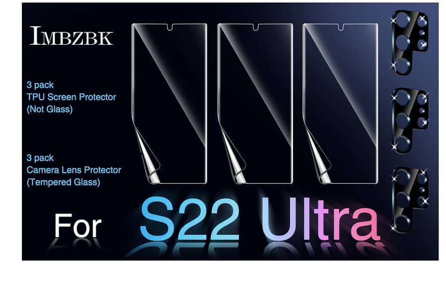 IMBZBK Samsung S22 ultra TPU 3 Pack Screen Camera Lens Protector Kit 1