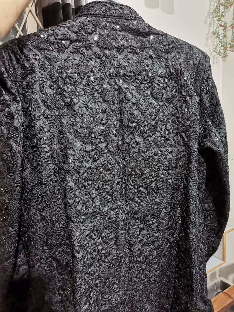 Black Sherwani with mehroom kulla only 1 time used. 4