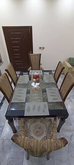 Dining table/6 seater dining/wooden dining/glasstop dining table