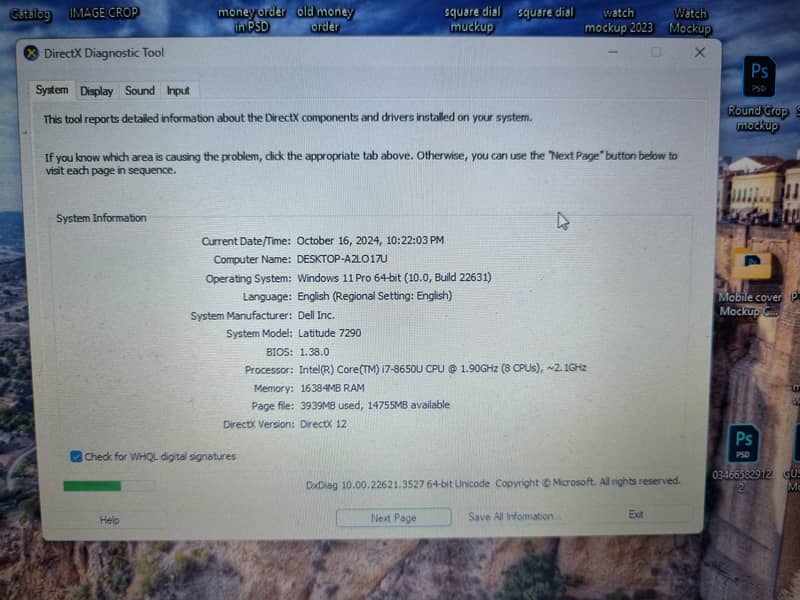 Dell i7 8th generation 16 GB Ram 2