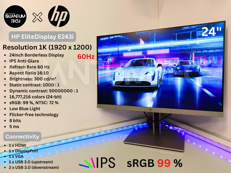 24inch IPS 1K 60Hz sRGB 99% HP EliteDisplay E243i Borderless Monitor 1