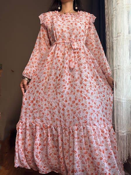 1 pcs woman's stitched chiffon printed maxi (03145156658) 4