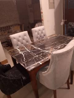 Marble Dining Table With 6 Comfortable Turkish Cloth Chairs 0