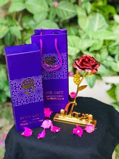 24K Gold Plated Rose with Love Stand