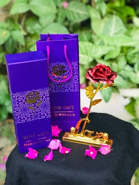 24K Gold Plated Rose with Love Stand 0