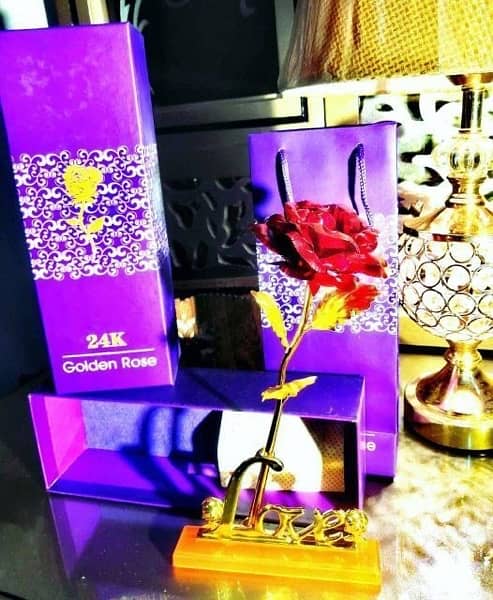 24K Gold Plated Rose with Love Stand 7