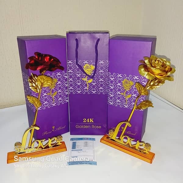 24K Gold Plated Rose with Love Stand 11