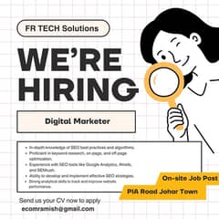 Hiring Digital Marketer SEO, Website Developer, Graphic Design