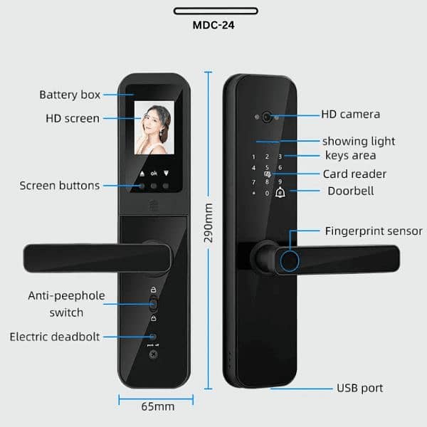 smart fingerprint handle electric door lock tuya smart life wifi 1