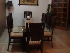 sheesham wooden dining table glass top with 8 chairs