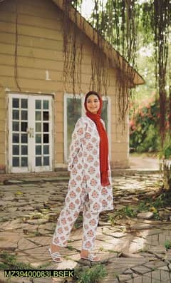 2 Pcs women stitched linen printed suit