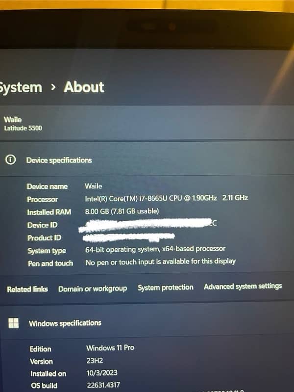 Dell Latitude 5500 i7 8th gen 256gb 8gb ram 6