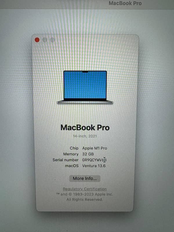 Macbook Pro 2021 M1 Pro Chip 14”inch 32Gb Ram 512GbSSd 4