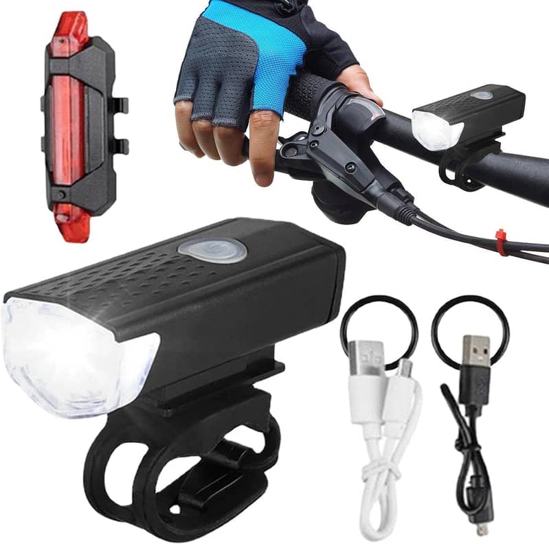 3 Lighting Modes. Chargeable Headlight Tail Light Set For Bike Cycling 0