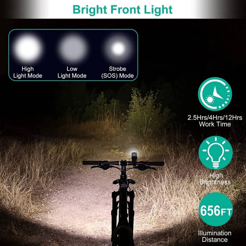 3 Lighting Modes. Chargeable Headlight Tail Light Set For Bike Cycling 2