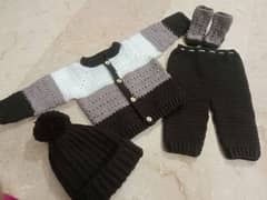 Crochet Handmade Wool Suit -kids winter  4-Piece Set size 0 to 6 month