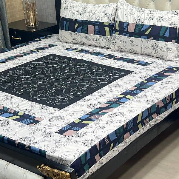 03017186072 call us Embroidered Patch Work King Size BedSheets. 3