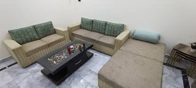 7 Seater Wooden Sofa/Couch Set, Center Table, Ottomans for Living Room