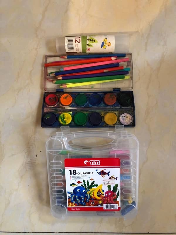 colours  pencils  , paints difrent type etc 0