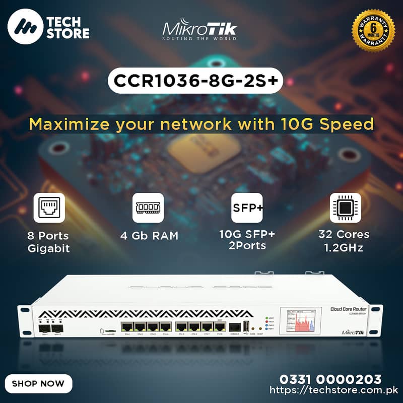 MikroTik Routerboard  CCR1036-8G-2S+ With 2 SFP+ Ports  (Box) 0