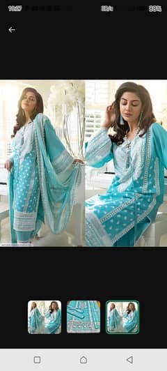 3 pcs women unstitch linen Embroidered suit 0