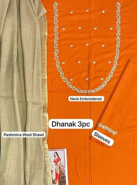 3 Pcs Women's Unstitched Dhanak Embroidered Suit free delivery 10