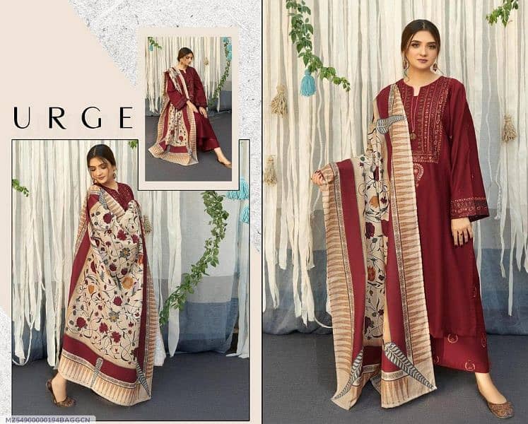 3 Pcs Women's Unstitched Dhanak Embroidered Suit cash On delivery 1