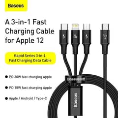 3 In 1 Super Fast Charging Cable 12w USB Mobile Phone Data Cable