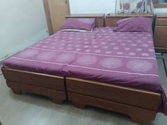 2 single bed with Molty Ortho Mattress+ 3 door cupboard+ 2 side tables