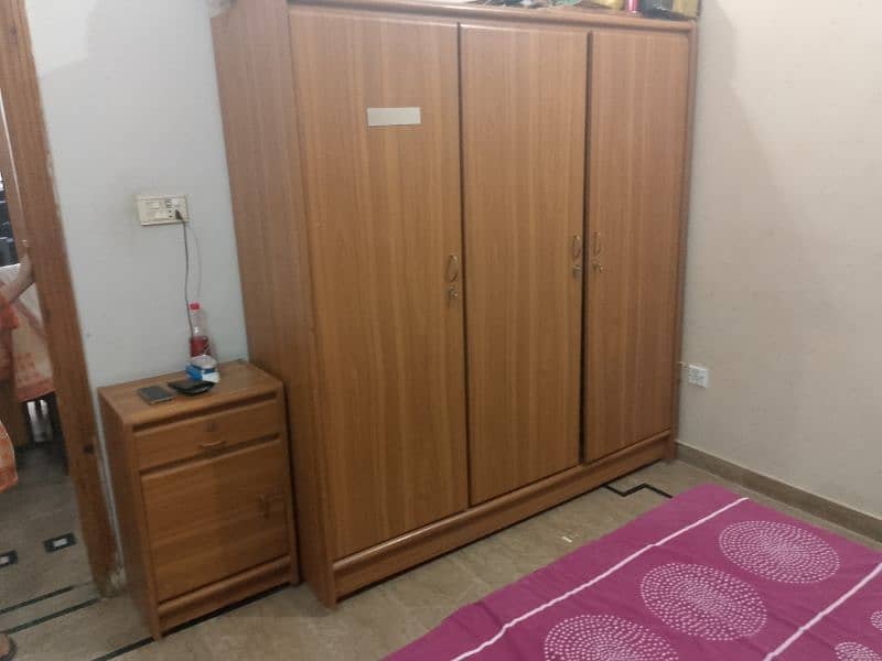 2 single bed with Molty Ortho Mattress+ 3 door cupboard+ 2 side tables 5