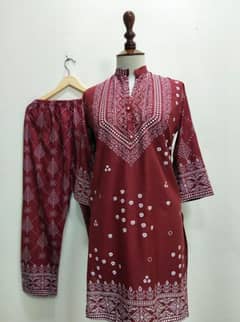 2pc woman's stitched lawn printed suit