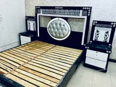 Wooden Bed In Deco Paint With Side Tables For Sale In Lahore