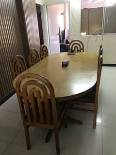 Oak wood dining table with 8 chairs