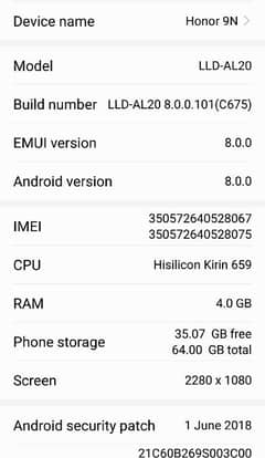 honor 9N. , 4GB Ram 64GB memory