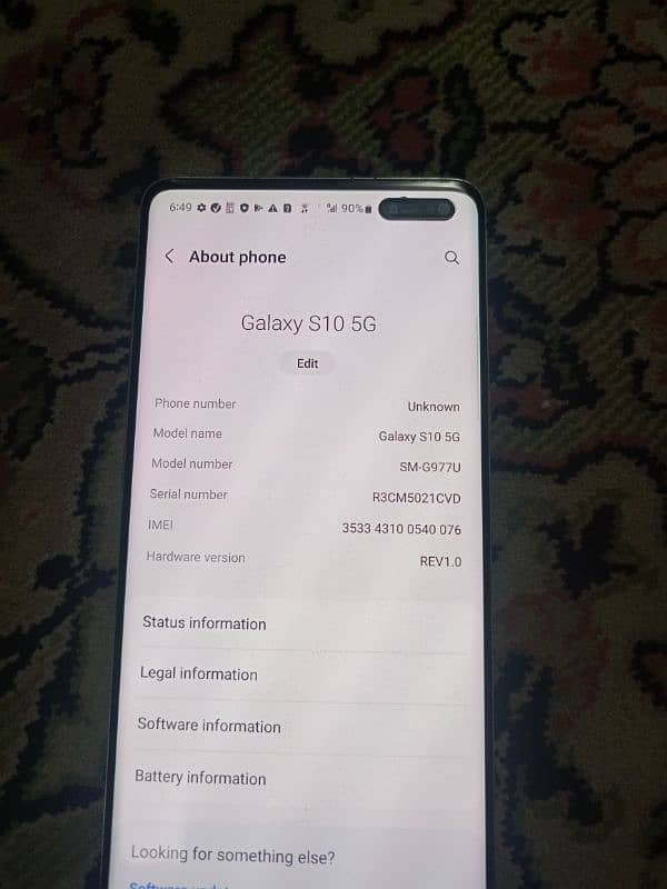 Samsung S10 5G No Dot No Shade 256 GB 5