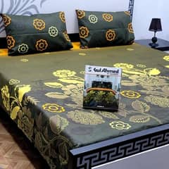 3 Pcs Cotton Salonica Printed Double Bedsheet Green Color