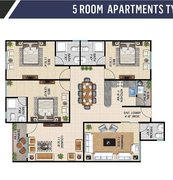 3 bed D. D. H. Saima Town Residence 3