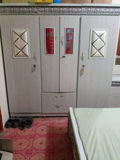 3 Pcs Bedroom Set Available Double bed, Dressing Table & Almari