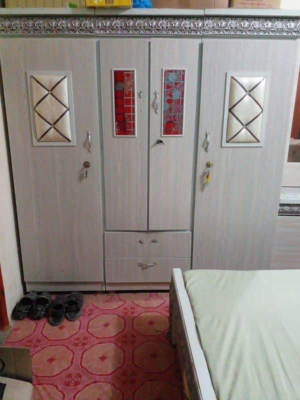 3 Pcs Bedroom Set Available Double bed, Dressing Table & Almari 0