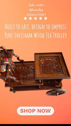 WOODEN HANDMADE TEA TROLLY 0