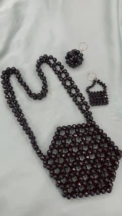 Handmade Beads Bag with Keychain.