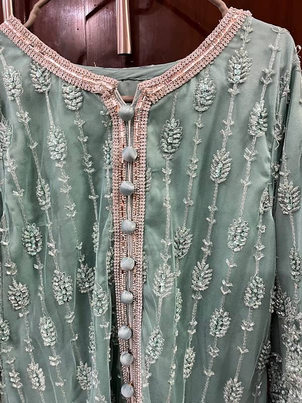 3 piece fully handwork embellished stitched gharara and short shirt 8