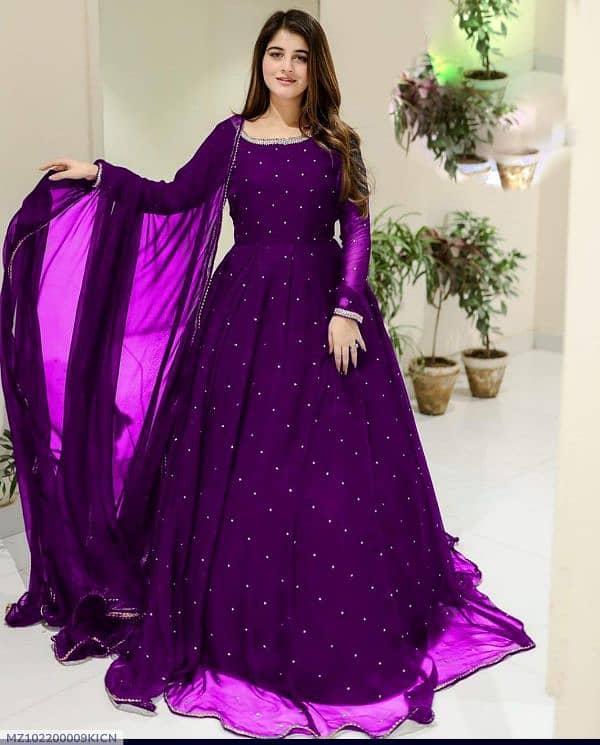 3pcs Women Stitched Chiffon Sequins Maxi 0