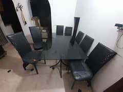 12mm glass dining table with 7 chairs for sale