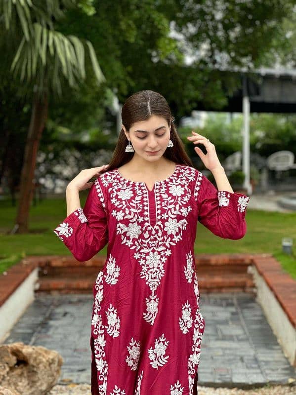 2 pieces women's stitched linen embroidered shirt and trouser 1