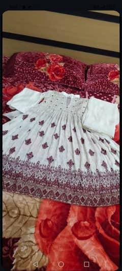 Elegant White and Red Embroidered Frock 0