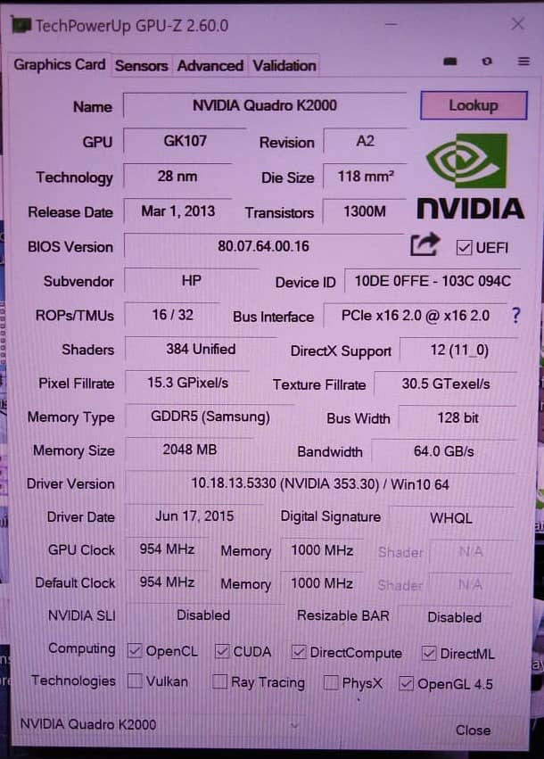 Nvidia Quadro K2000 2Gb DDR-5 128bit 9